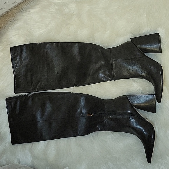 Massimo Matteo Mestico black leather over the knee boots chunk heel size 9M NEW… - Picture 1 of 9